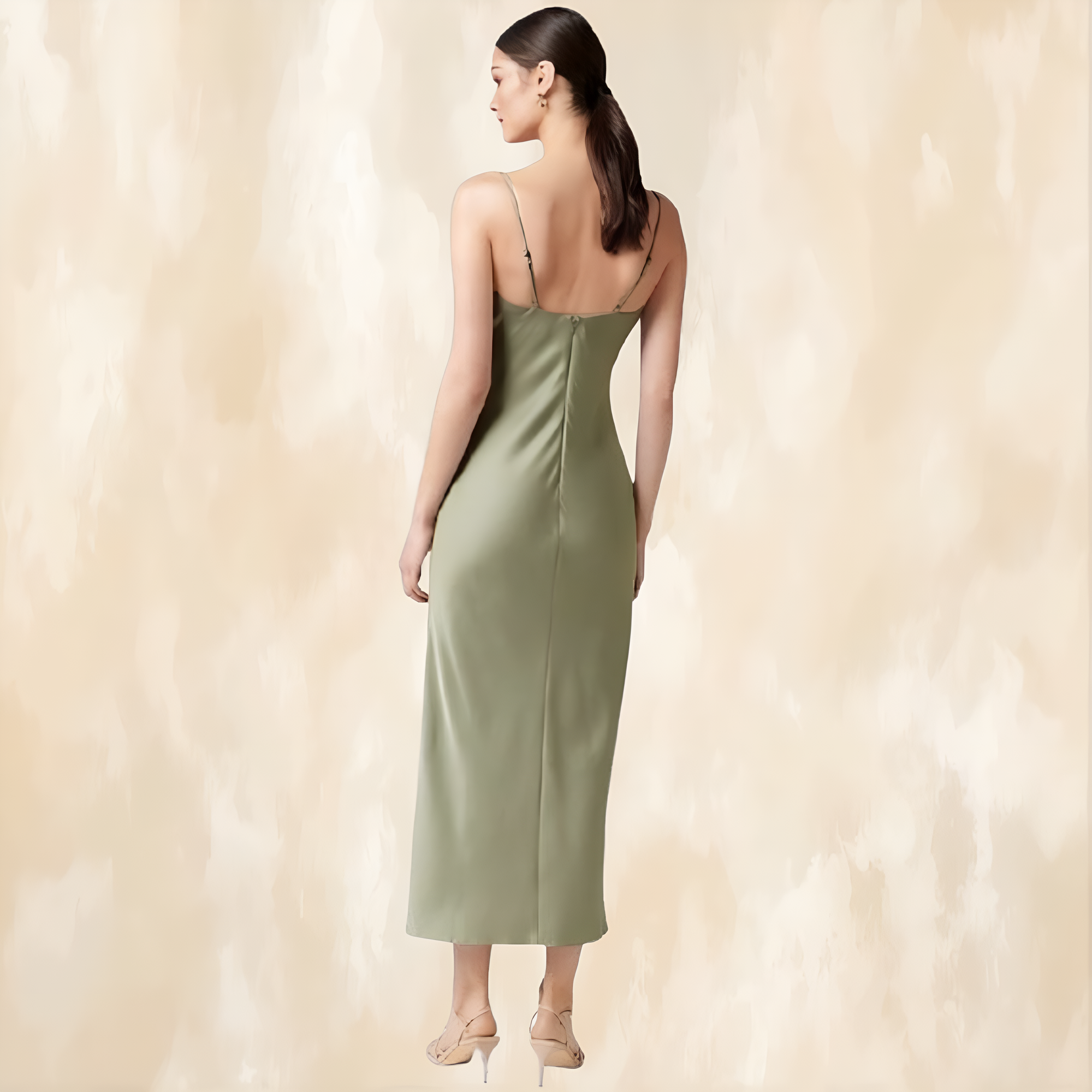 Chantelle Satin Drape Midi Dress Sage