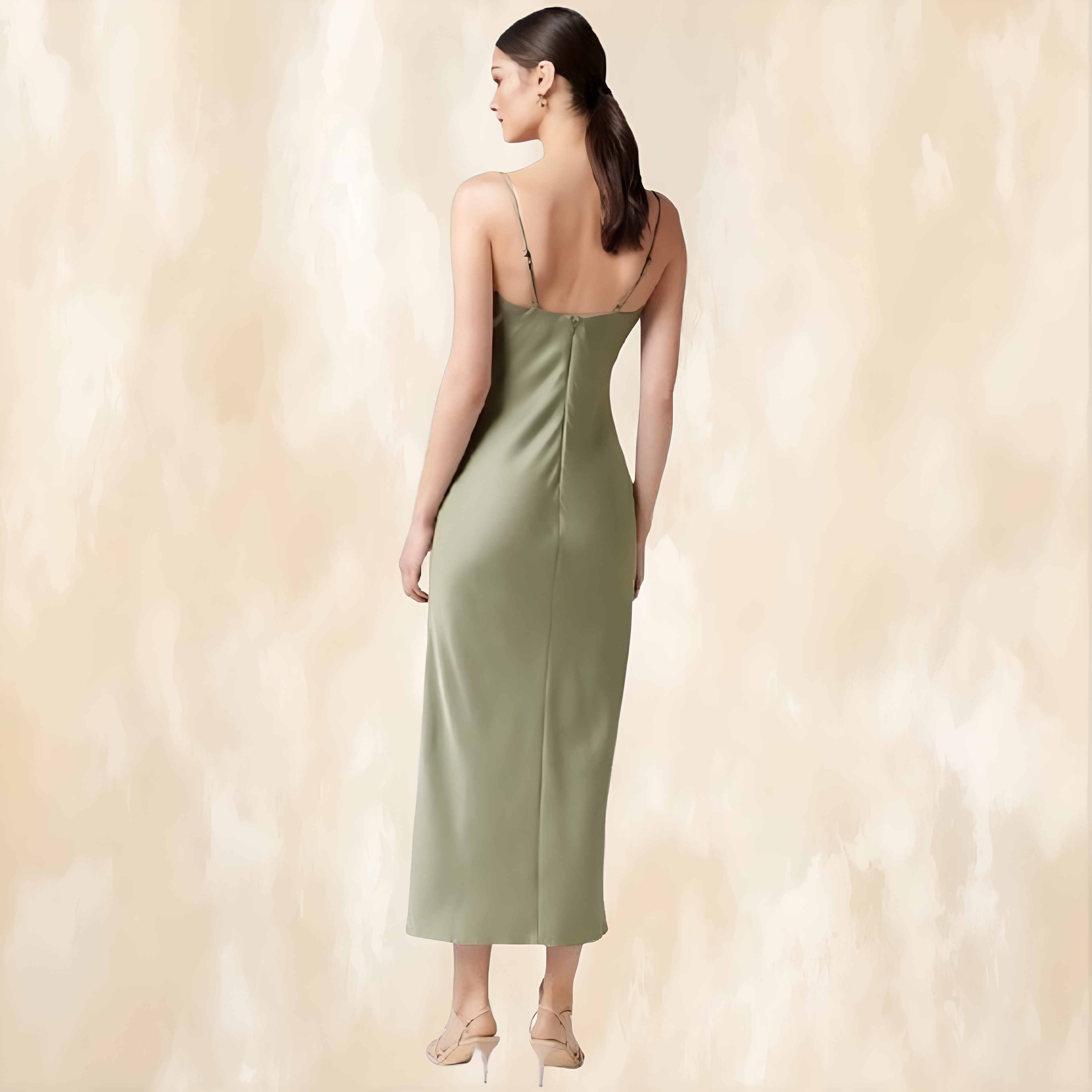 Chantelle Satin Drape Midi Dress Sage